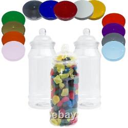 Plastic Sweet Jars Storage Tubs Retro Candy Buffet Coloured Lids SLIGHT SECONDS