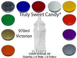 Plastic Sweet Jars Storage Tubs Retro Candy Buffet Coloured Lids SLIGHT SECONDS