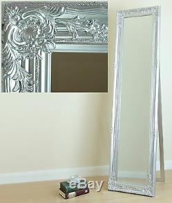 Portland Free Standing Cheval Roccoco Shabby Chic Long Mirror Silver 170cmx45cm