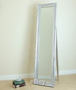 Portland Free Standing Cheval Roccoco Shabby Chic Long Mirror Silver 170cmx45cm