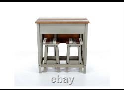 Premium Grey Vintage Corona Set Breakfast Bar Table and 2 Stools Drop Leaf Table