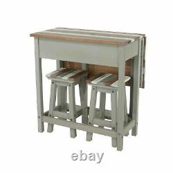 Premium Grey Vintage Corona Set Breakfast Bar Table and 2 Stools Drop Leaf Table