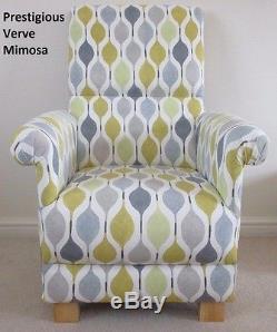 Prestigious Verve Mimosa Fabric Adult Chair Grey Mustard Armchair Retro Vintage