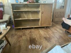 Quality Large Vintage / Retro Light Oak Priory Bookcase / Display / Cupboard