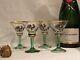 Rare 4 Crowing Cockerel Cocktail Sherry Martini Glasses Green Stemmed Hand Made