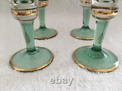 RARE 4 Crowing Cockerel Cocktail Sherry Martini Glasses Green Stemmed Hand Made