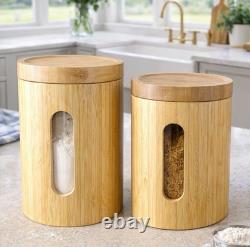 RARE MCM Vintage Canister SET OF 2 RETRO Kitchen OR Spa Bath BAMBOO Vessel Stora