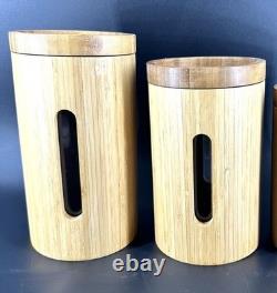 RARE MCM Vintage Canister SET OF 2 RETRO Kitchen OR Spa Bath BAMBOO Vessel Stora