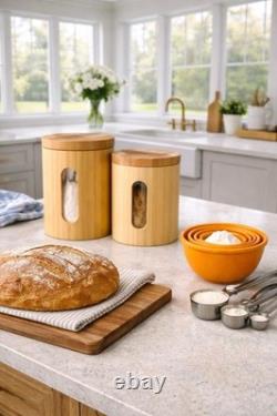 RARE MCM Vintage Canister SET OF 2 RETRO Kitchen OR Spa Bath BAMBOO Vessel Stora