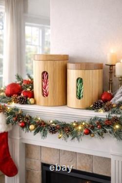 RARE MCM Vintage Canister SET OF 2 RETRO Kitchen OR Spa Bath BAMBOO Vessel Stora