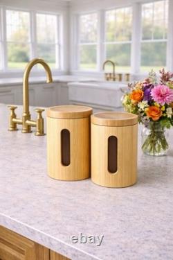 RARE MCM Vintage Canister SET OF 2 RETRO Kitchen OR Spa Bath BAMBOO Vessel Stora