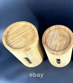 RARE MCM Vintage Canister SET OF 2 RETRO Kitchen OR Spa Bath BAMBOO Vessel Stora