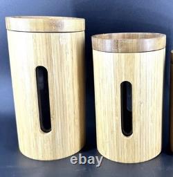RARE MCM Vintage Canister SET OF 2 RETRO Kitchen OR Spa Bath BAMBOO Vessel Stora