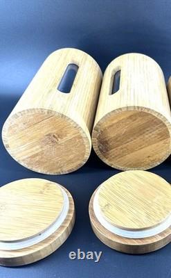 RARE MCM Vintage Canister SET OF 2 RETRO Kitchen OR Spa Bath BAMBOO Vessel Stora