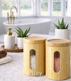RARE MCM Vintage Canister SET OF 2 RETRO Kitchen OR Spa Bath BAMBOO Vessel Stora