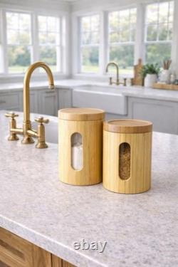 RARE MCM Vintage Canister SET OF 2 RETRO Kitchen OR Spa Bath BAMBOO Vessel Stora