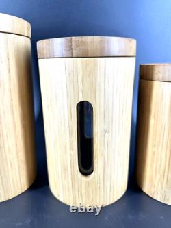 RARE MCM Vintage Canister SET OF 3 RETRO Kitchen OR Spa Bath BAMBOO