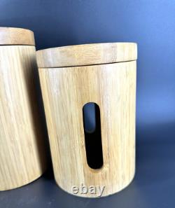 RARE MCM Vintage Canister SET OF 3 RETRO Kitchen OR Spa Bath BAMBOO