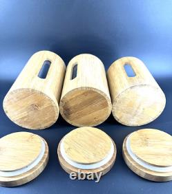 RARE MCM Vintage Canister SET OF 3 RETRO Kitchen OR Spa Bath BAMBOO