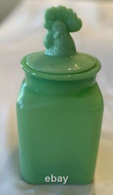 RARE Vintage Jadeite Rooster Coffee Canister 10.5