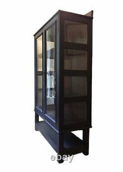 RESERVED Vintage Black Painted Display China Bookcase Glazed Drinks Cabinet