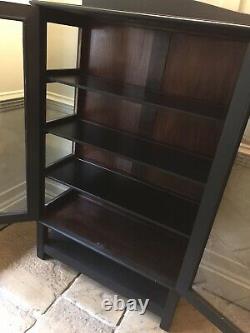 RESERVED Vintage Black Painted Display China Bookcase Glazed Drinks Cabinet