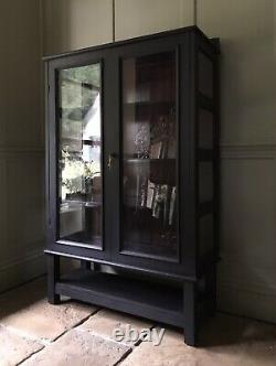 RESERVED Vintage Black Painted Display China Bookcase Glazed Drinks Cabinet