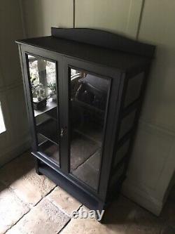 RESERVED Vintage Black Painted Display China Bookcase Glazed Drinks Cabinet