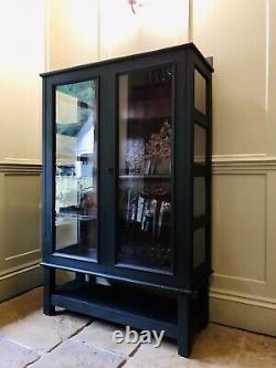 RESERVED Vintage Black Painted Display China Bookcase Glazed Drinks Cabinet