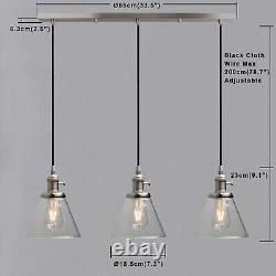 RETRO INDUSTRIAL CLUSTER of 3 GLASS LAMPSHADE LOFT BAR CEILING PENDANT LIGHT