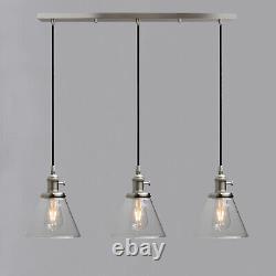 RETRO INDUSTRIAL CLUSTER of 3 GLASS LAMPSHADE LOFT BAR CEILING PENDANT LIGHT