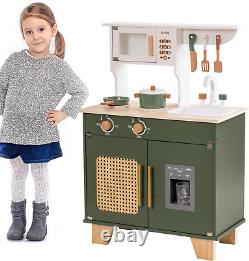 ROBOTIME Children's Play Kitchen Wooden, Toy Kitchen Retro Playset with Oven