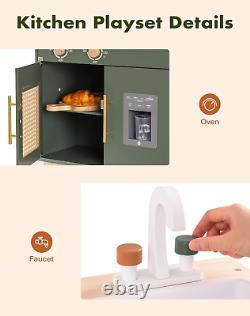 ROBOTIME Children's Play Kitchen Wooden, Toy Kitchen Retro Playset with Oven