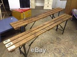 RUSTIC VINTAGE RETRO 2x ARMY PINE TRESTLE FOLDING BENCHES INDUSTRIAL SHABBY CHIC