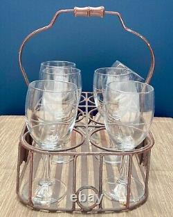 Rare French Vintage Maison de Campagne Rustic Metal Wine Glass/ Bottle Carrier