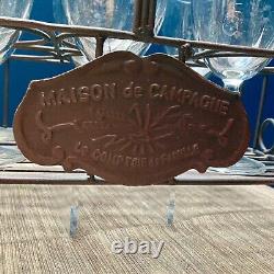 Rare French Vintage Maison de Campagne Rustic Metal Wine Glass/ Bottle Carrier