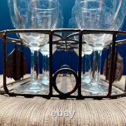 Rare French Vintage Maison de Campagne Rustic Metal Wine Glass/ Bottle Carrier