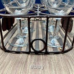 Rare French Vintage Maison de Campagne Rustic Metal Wine Glass/ Bottle Carrier