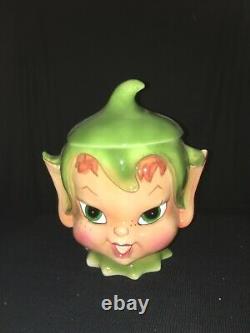 Rare Mint Vintage Lefton Pixie Elf Cookie Jar Christmas Pixieware Retro Kitchen