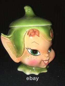 Rare Mint Vintage Lefton Pixie Elf Cookie Jar Christmas Pixieware Retro Kitchen