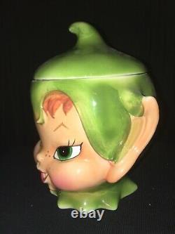 Rare Mint Vintage Lefton Pixie Elf Cookie Jar Christmas Pixieware Retro Kitchen