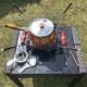 Rare Vintage Enamel Retro Red Floral Hand Painted Fondue Set & Burner / Forks