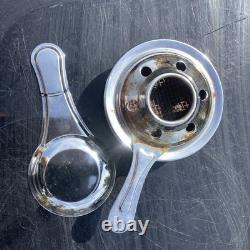 Rare Vintage Enamel Retro Red Floral Hand painted Fondue Set & burner / forks