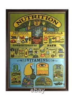 Rare Vintage Retro 70s Jane Teiko Oka Kitchen Nutrition Food Poster FRAMED