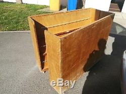 Rare old vintage library trolley book storage display cabinet open out wheels