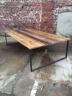 Reclaimed Industrial Chic 10-12 Seater Conference Office Table, Steel, Wood, Bar