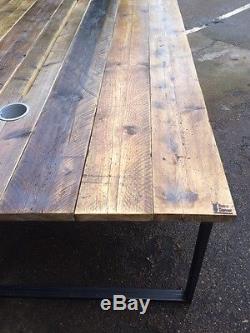 Reclaimed Industrial Chic 10-12 Seater Conference Office Table, Steel, Wood, Bar