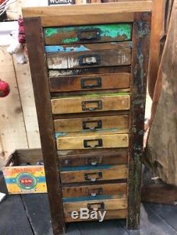 Reclaimed Solid Wood Tall Cabinate Draws Filing paint Industrial Retro Vintage