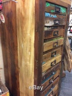 Reclaimed Solid Wood Tall Cabinate Draws Filing paint Industrial Retro Vintage