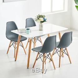 Rectangle Dining Table and 4x Plastic Chairs Metal Wooden Legs Living Room Sets